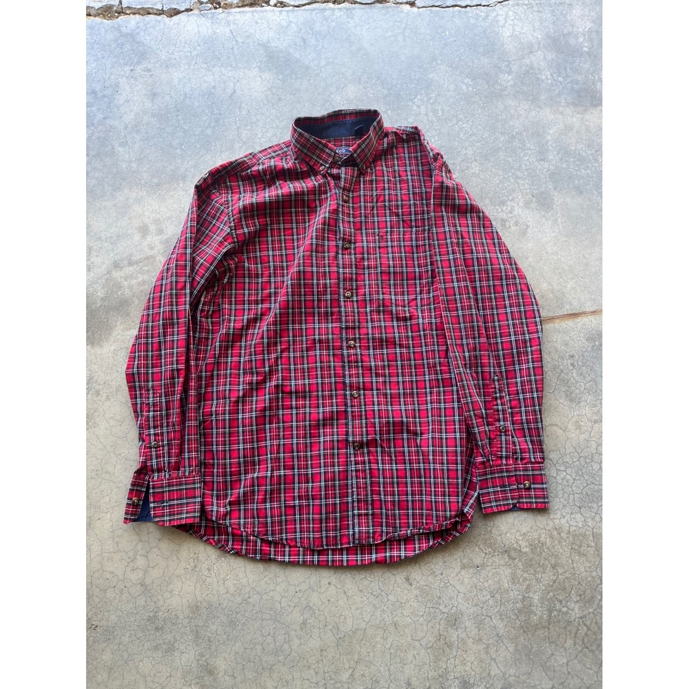 IZOD Mens Red Black Plaid Long Sleeve Button Down Shirt Size Medium